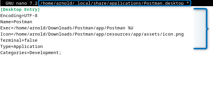 Creating a Postman launcher icon on Debian 12 by creating Postman.desktop file