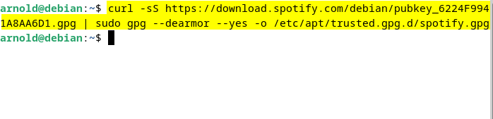 Adding GPG key for Spotify on Debian 12