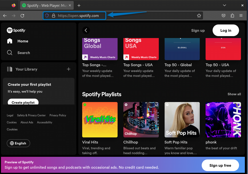 Spotify On web browser in Debian 12