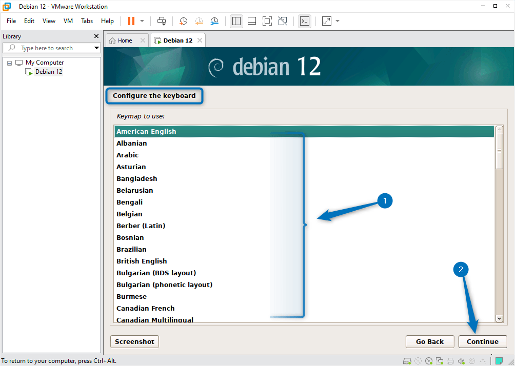 setting the Debian 12 keyboard layout based on your language.