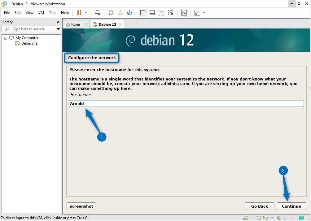 Setting the Debian 12 Hostname for configuring network on WMware.