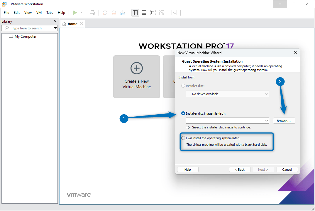Adding Debian 12 ISO path file in VMware