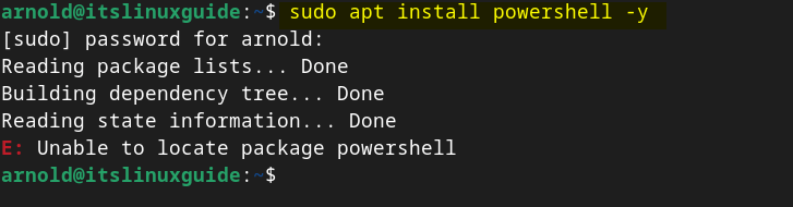 unable to locate PowerShell Package error on Debian While installing it throuigh apt
