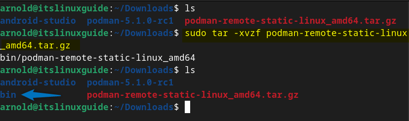 Extracting Podman Tar file on Debian 12