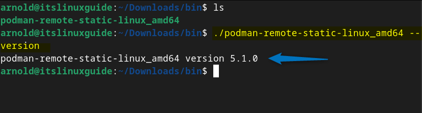 Checking the Podman version on Debian installed via Tar file