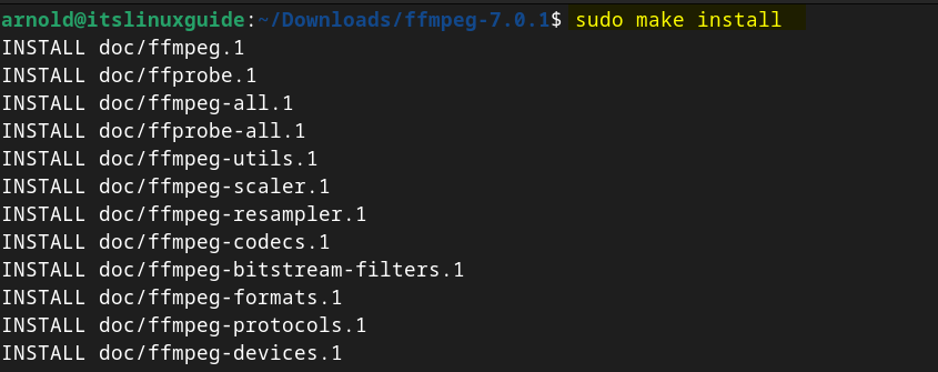 Installing FFmpeg on Debian using its make file