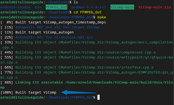 Creating a make file for FFmpeg GUI version ViComp on Debian 12