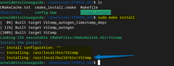 Installing the ViComp GUI version of FFmpeg on Debian using its make file