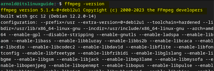 Checking version of FFmpeg on Debian 12 installed through apt package manager