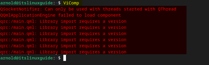 qrc:/main.qml: library import requires a version error while launching ViComp FFmpeg GUI version on Debian