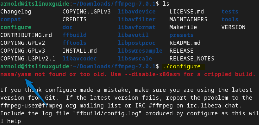 nasm/yasm not found or too old error on Debian