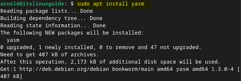 Installing nasm on Debian 12 to fix nasm/yasm not found or too old error on Debian