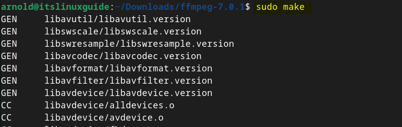 Creating a make file for FFmpeg installation on Debian 12 through its tar file