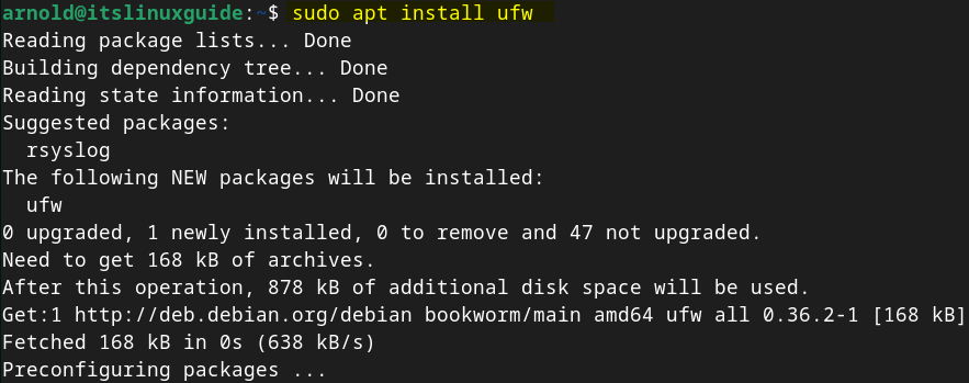 Installing firewall on Debian for Nginx configuration.