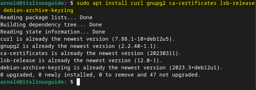 Installing some necessary utilities on Debian to install Nginx using its official repository.