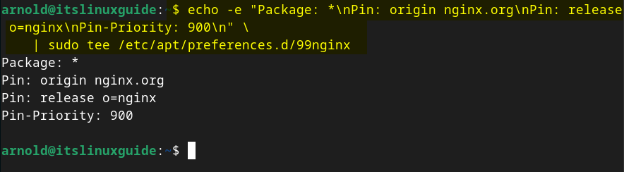 Adding a Nignx repository as priority to install packages for Nginx on Debian