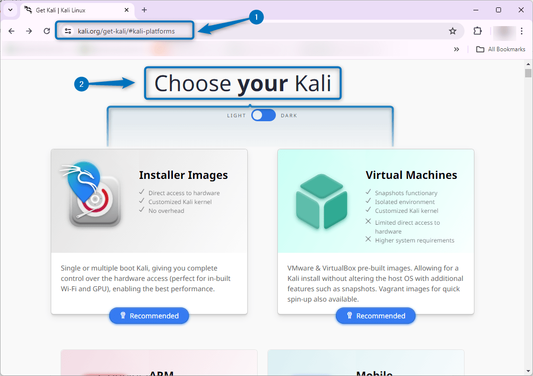 Selecting Kali Linux setup file to install it in VMware