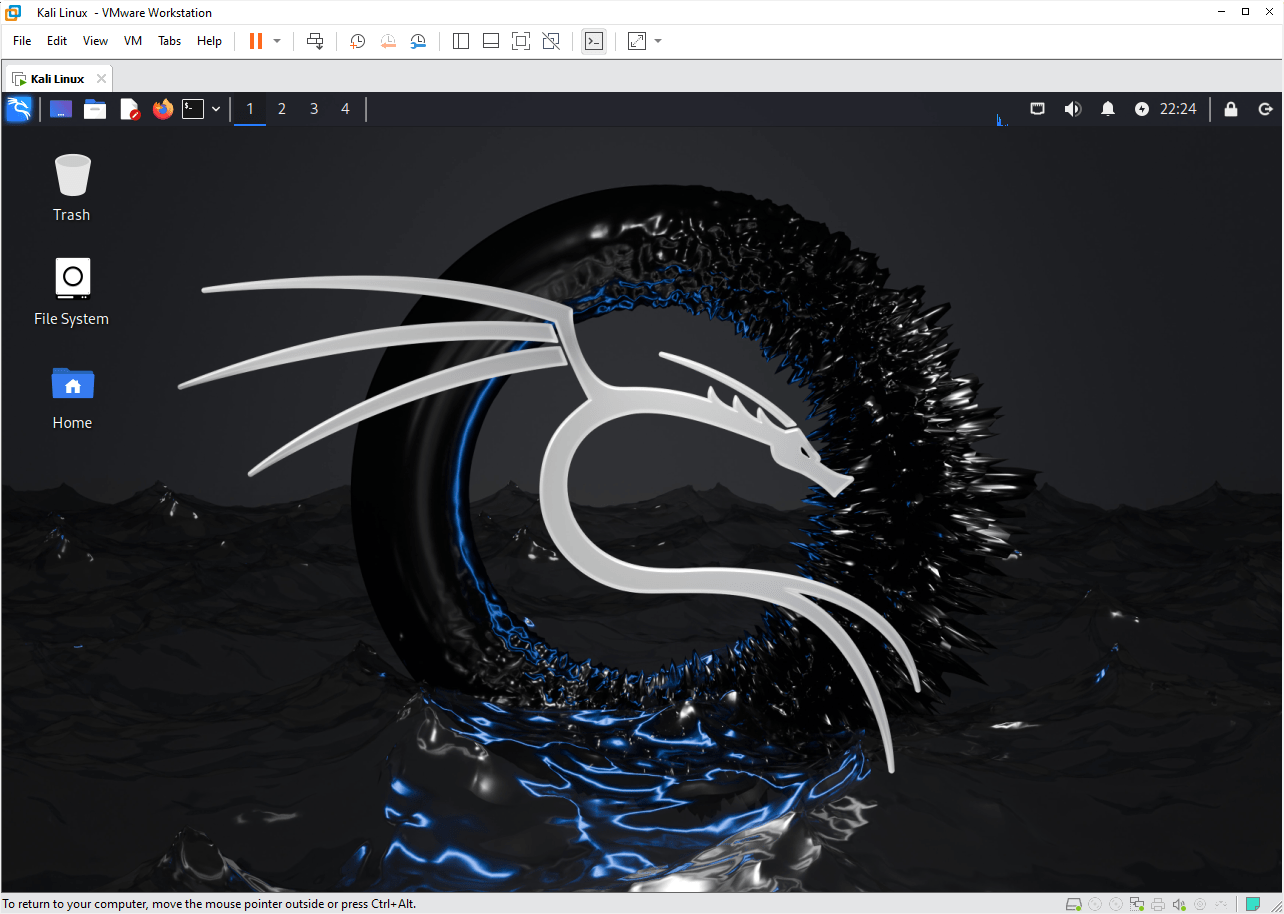 Kali Linux interface on VMware.