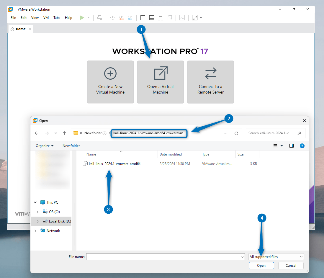 Installing Kali Linux on VMware using its pre-built image file