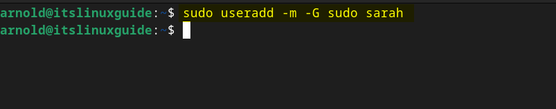 creating a new user and adding it to sudo group in Debian using useradd command