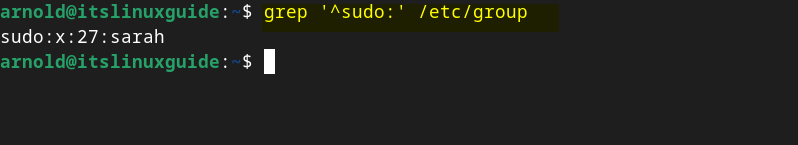 Verifying the user in a group using grep command in Debian 12