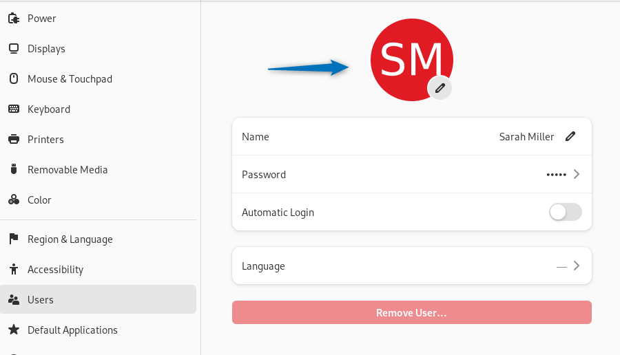 Added a user in Debian via its user settings in system settings.
