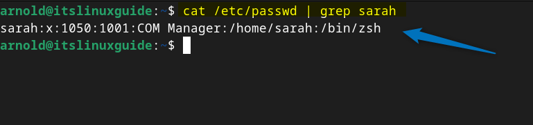 Reading passwd file for specific user in Debian using cat /etc/passwd | grep [user-name} command