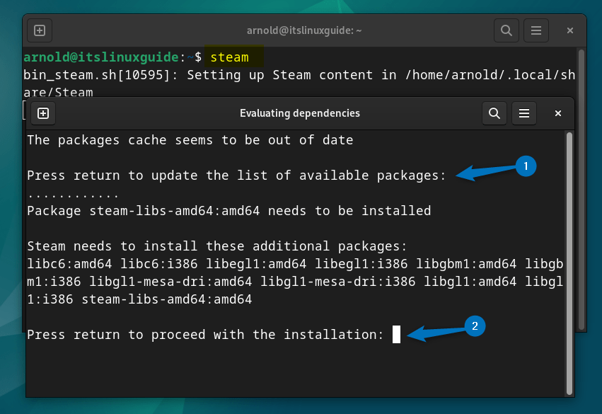 Installing steam libraries on Debian while launching Steam on Debian 12 installed through deb file.