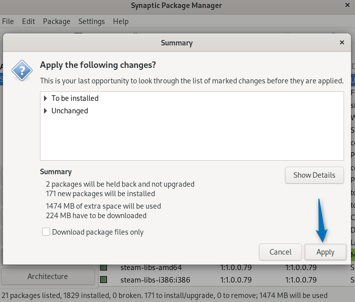 Installing stream on Debian using Synaptic package manager