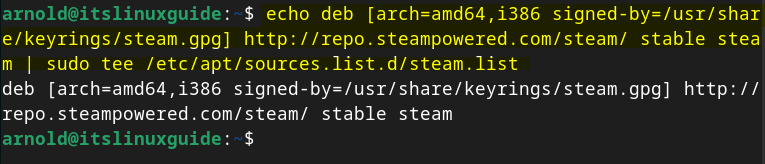 Adding Steam repository in Debian sources list file