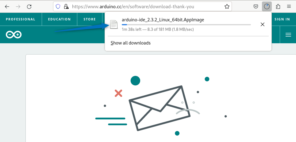Downloading Arduino IDE Zip file from Arduino official site on Debian 12