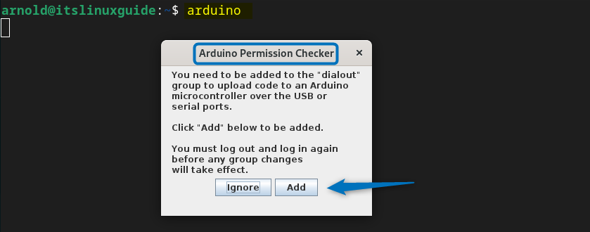 Adding Debian 12 user to dialout group to upload code to an Arduino microcontroller