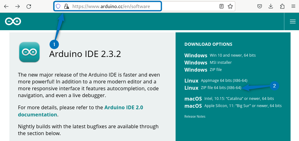 Downloading Arduino IDE Zip file from Arduino official site on Debian