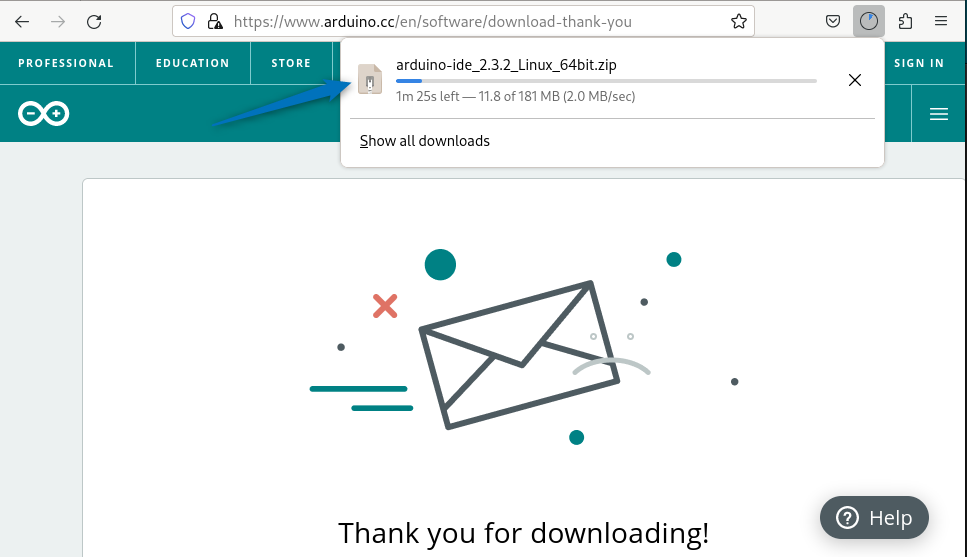 Downloading Arduino IDE Zip file from Arduino official site on Debian