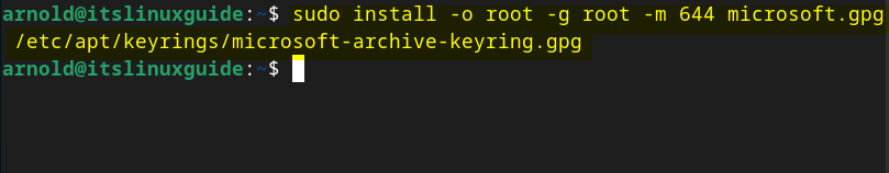 Installing Visual Studio Code GPG key on Debian for adding its repository.