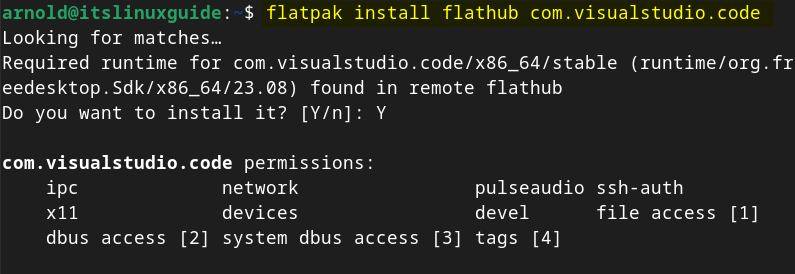 Installing Visual Studio Code on Debian using Flatpak package Installer