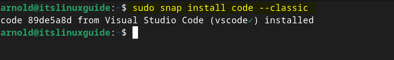 Installing Visual Studio Code on Debian using Snap package Installer