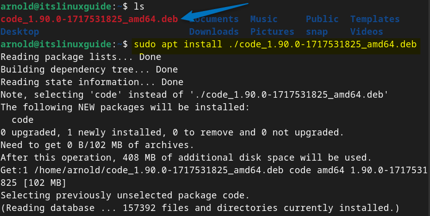 Installing VS Code on Debian using its deb file