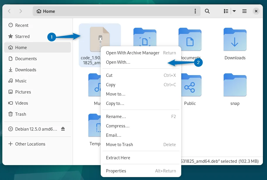 Opening Visual Studio Code with Debian Software install app 