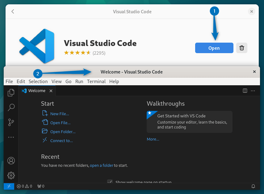 Launching Visual Studio Code on Debian 12 installed through Debian software Install app