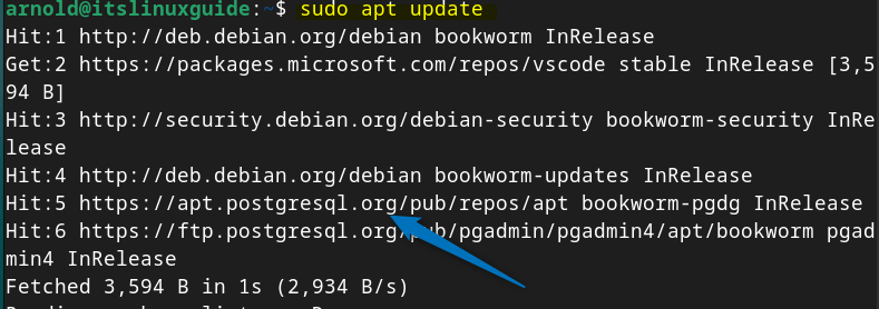 Updating apt packages list after executing the apt.postgresql.org.sh file in Debian