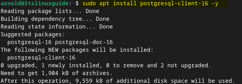 Installing PostgreSQL client version 16 on Debian 12 using automatically configured PostgreSQL repo