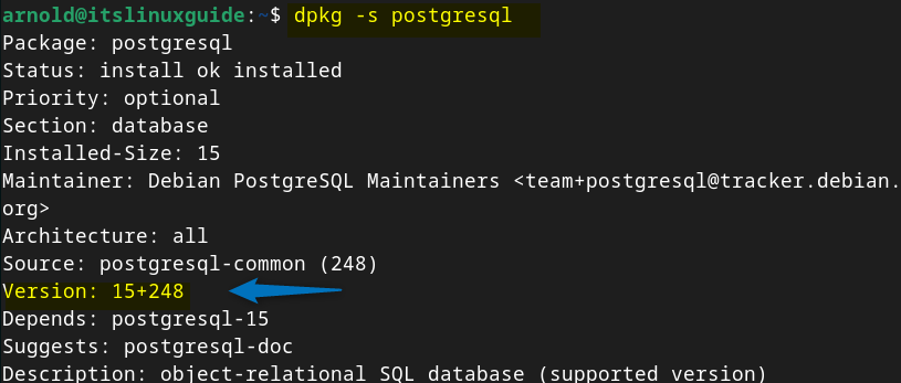 Checking the version of PostgreSQL installed on Debian via apt