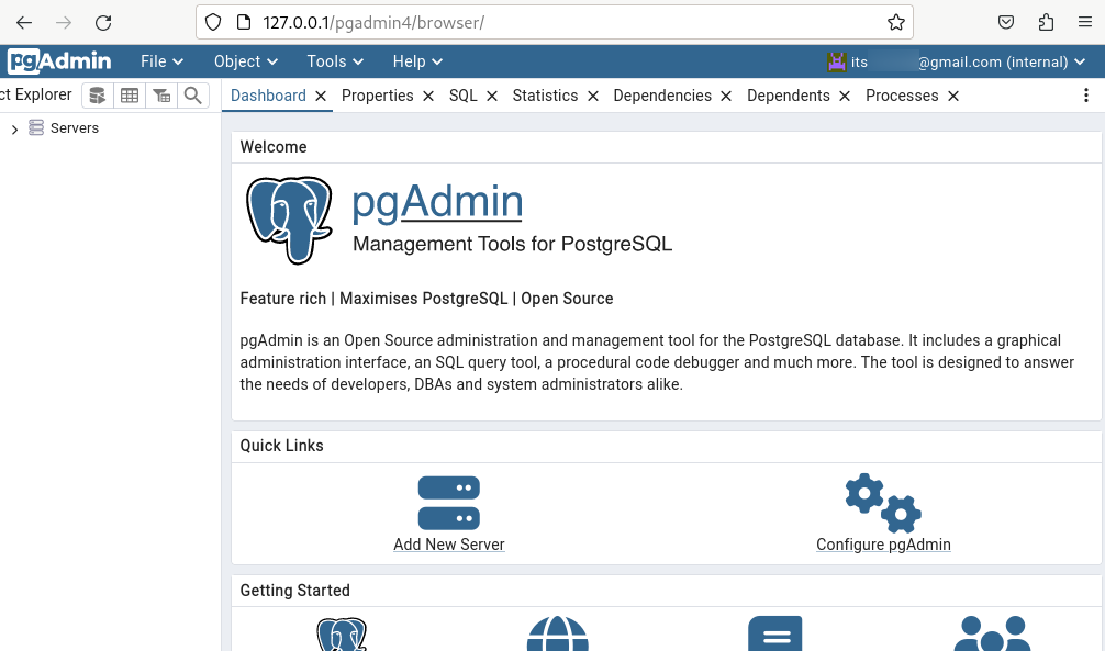 Pgadmin4 web version on Debian
