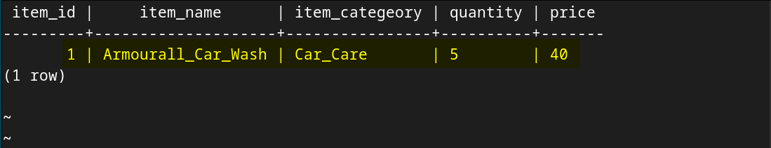 Viewing the contents of the table to verify the info added in the previous step in PostgreSQL on Debian