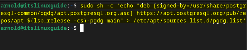 Downloading and adding PostgreSQL repository on Debian signed by the .asc file.
