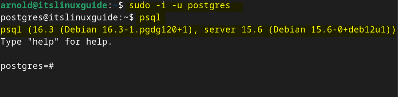 Switching to psql shell on Debian 12