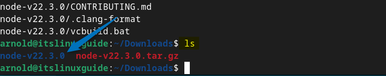 Extracting the Node.js source file on Debian 12