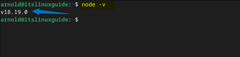 Checking the version of nodejs on Debian to verify its installation via apt app installer