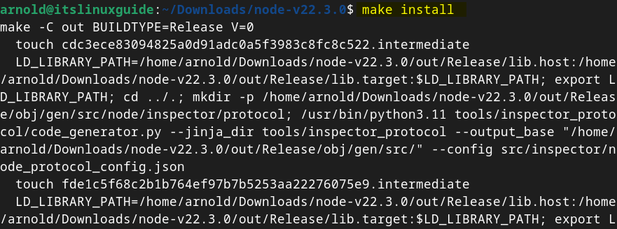 Installing node.js on Debian using its make file